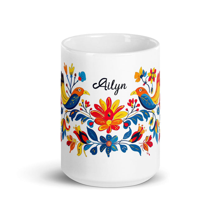 Ailyn Exclusive Name Art Piece Home Office Work Coffee Mug Mexican Spanish Pride Gift Cup One-Of-A-Kind Calligraphy White Glossy Mug | A20 Mexicada