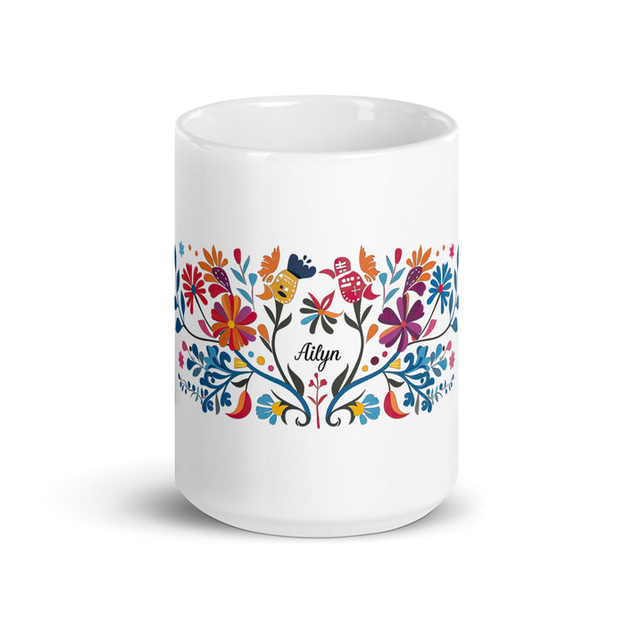 Ailyn Exclusive Name Art Piece Home Office Work Coffee Mug Mexican Spanish Pride Gift Cup One - Of - A - Kind Calligraphy White Glossy Mug | A21 - Mexicada