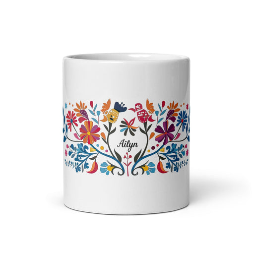 Ailyn Exclusive Name Art Piece Home Office Work Coffee Mug Mexican Spanish Pride Gift Cup One-Of-A-Kind Calligraphy White Glossy Mug | A21 Mexicada