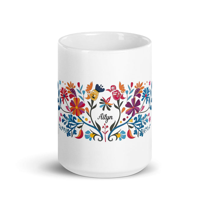 Ailyn Exclusive Name Art Piece Home Office Work Coffee Mug Mexican Spanish Pride Gift Cup One-Of-A-Kind Calligraphy White Glossy Mug | A21 Mexicada