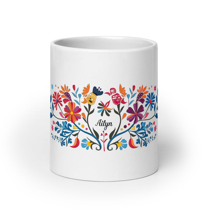 Ailyn Exclusive Name Art Piece Home Office Work Coffee Mug Mexican Spanish Pride Gift Cup One-Of-A-Kind Calligraphy White Glossy Mug | A21 Mexicada