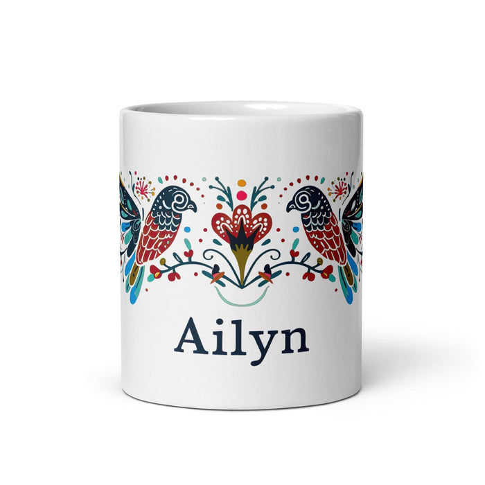 Ailyn Exclusive Name Art Piece Home Office Work Coffee Mug Mexican Spanish Pride Gift Cup One-Of-A-Kind Calligraphy White Glossy Mug | A22 Mexicada