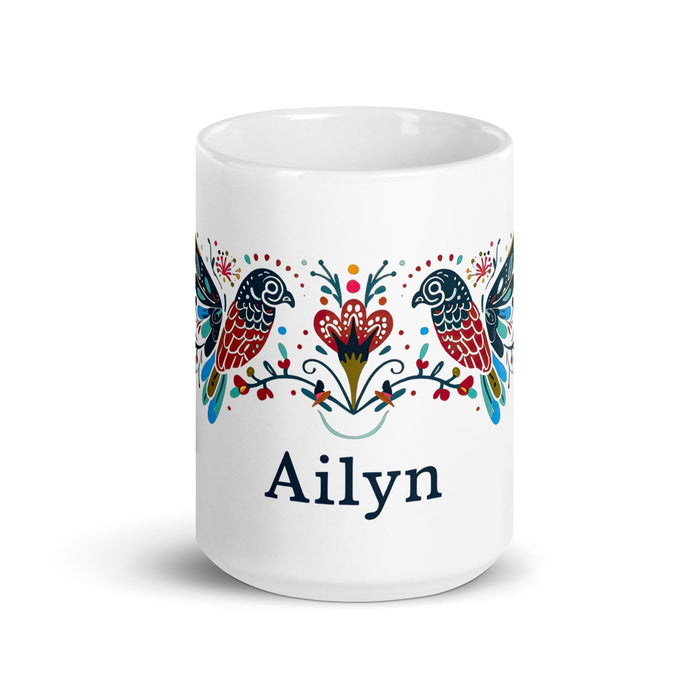 Ailyn Exclusive Name Art Piece Home Office Work Coffee Mug Mexican Spanish Pride Gift Cup One-Of-A-Kind Calligraphy White Glossy Mug | A22 Mexicada