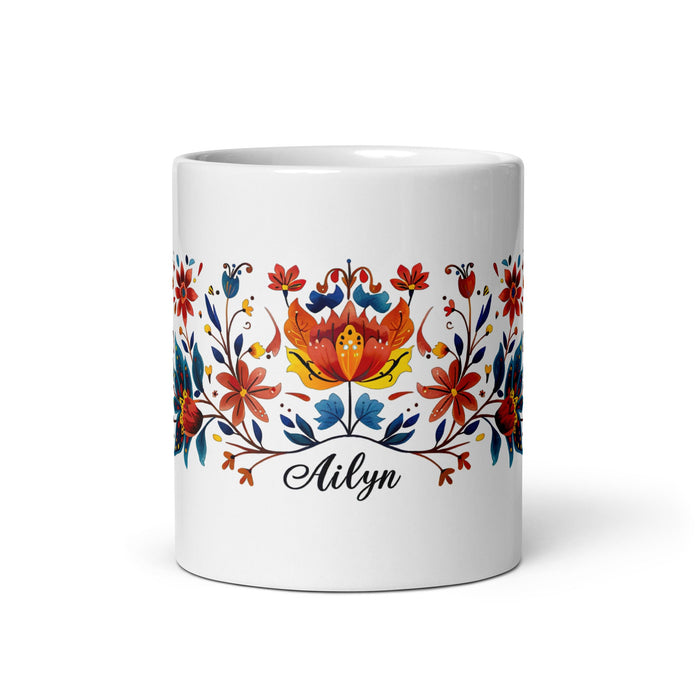 Ailyn Exclusive Name Art Piece Home Office Work Coffee Mug Mexican Spanish Pride Gift Cup One - Of - A - Kind Calligraphy White Glossy Mug | A23 - Mexicada