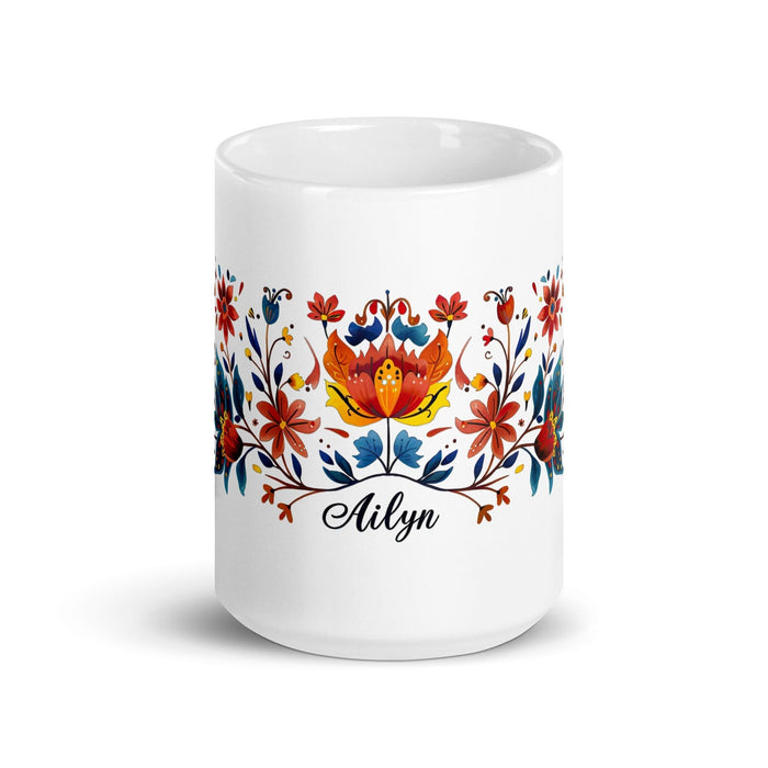 Ailyn Exclusive Name Art Piece Home Office Work Coffee Mug Mexican Spanish Pride Gift Cup One-Of-A-Kind Calligraphy White Glossy Mug | A23 Mexicada