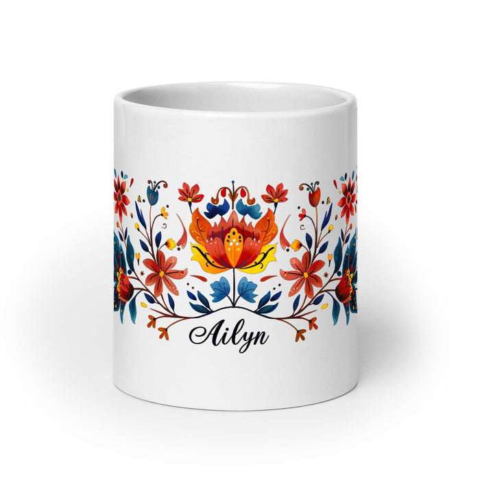 Ailyn Exclusive Name Art Piece Home Office Work Coffee Mug Mexican Spanish Pride Gift Cup One-Of-A-Kind Calligraphy White Glossy Mug | A23 Mexicada