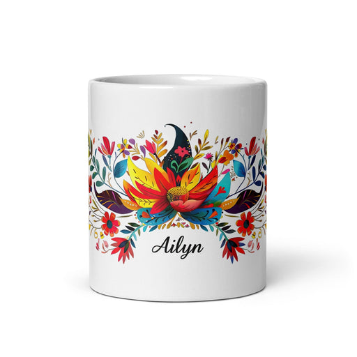 Ailyn Exclusive Name Art Piece Home Office Work Coffee Mug Mexican Spanish Pride Gift Cup One-Of-A-Kind Calligraphy White Glossy Mug | A24 Mexicada