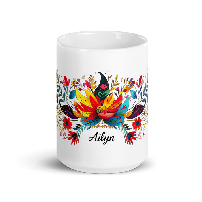 Ailyn Exclusive Name Art Piece Home Office Work Coffee Mug Mexican Spanish Pride Gift Cup One-Of-A-Kind Calligraphy White Glossy Mug | A24 Mexicada