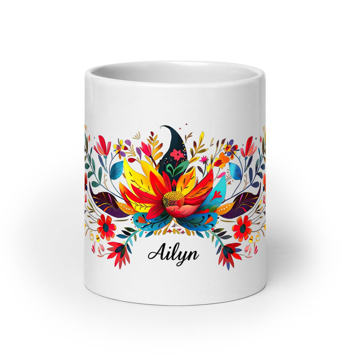 Ailyn Exclusive Name Art Piece Home Office Work Coffee Mug Mexican Spanish Pride Gift Cup One-Of-A-Kind Calligraphy White Glossy Mug | A24 Mexicada