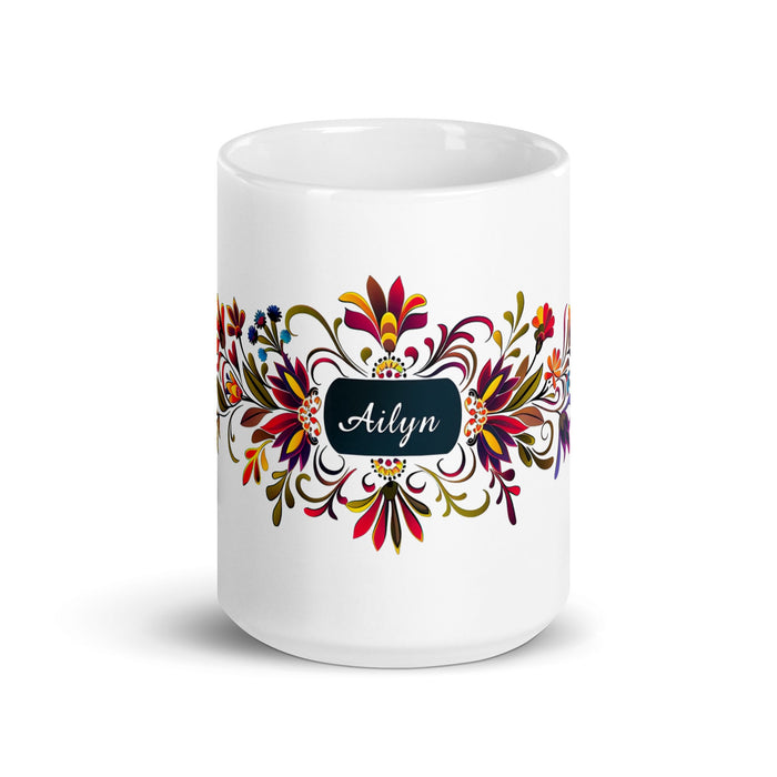 Ailyn Exclusive Name Art Piece Home Office Work Coffee Mug Mexican Spanish Pride Gift Cup One - Of - A - Kind Calligraphy White Glossy Mug | A25 - Mexicada