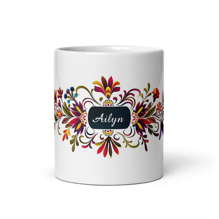 Ailyn Exclusive Name Art Piece Home Office Work Coffee Mug Mexican Spanish Pride Gift Cup One - Of - A - Kind Calligraphy White Glossy Mug | A25 - Mexicada