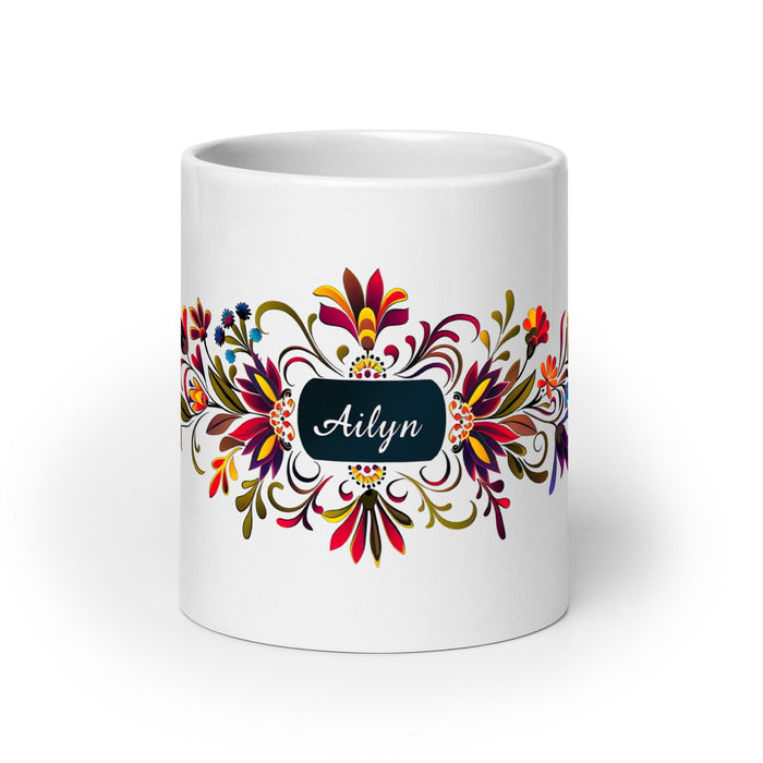 Ailyn Exclusive Name Art Piece Home Office Work Coffee Mug Mexican Spanish Pride Gift Cup One-Of-A-Kind Calligraphy White Glossy Mug | A25 Mexicada