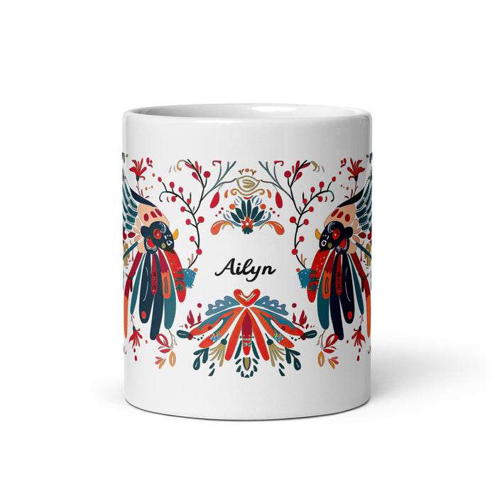 Ailyn Exclusive Name Art Piece Home Office Work Coffee Mug Mexican Spanish Pride Gift Cup One - Of - A - Kind Calligraphy White Glossy Mug | A26 - Mexicada