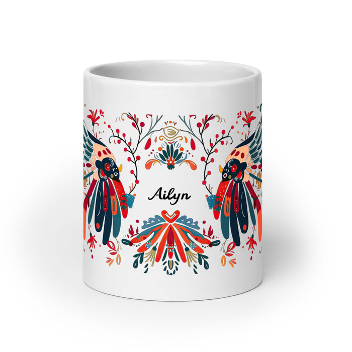 Ailyn Exclusive Name Art Piece Home Office Work Coffee Mug Mexican Spanish Pride Gift Cup One - Of - A - Kind Calligraphy White Glossy Mug | A26 - Mexicada