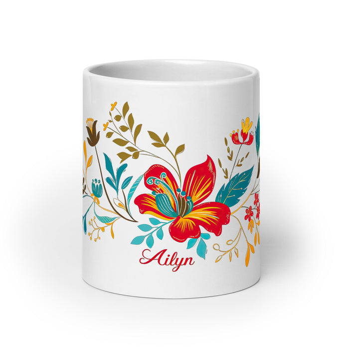 Ailyn Exclusive Name Art Piece Home Office Work Coffee Mug Mexican Spanish Pride Gift Cup One - Of - A - Kind Calligraphy White Glossy Mug | A3 - Mexicada