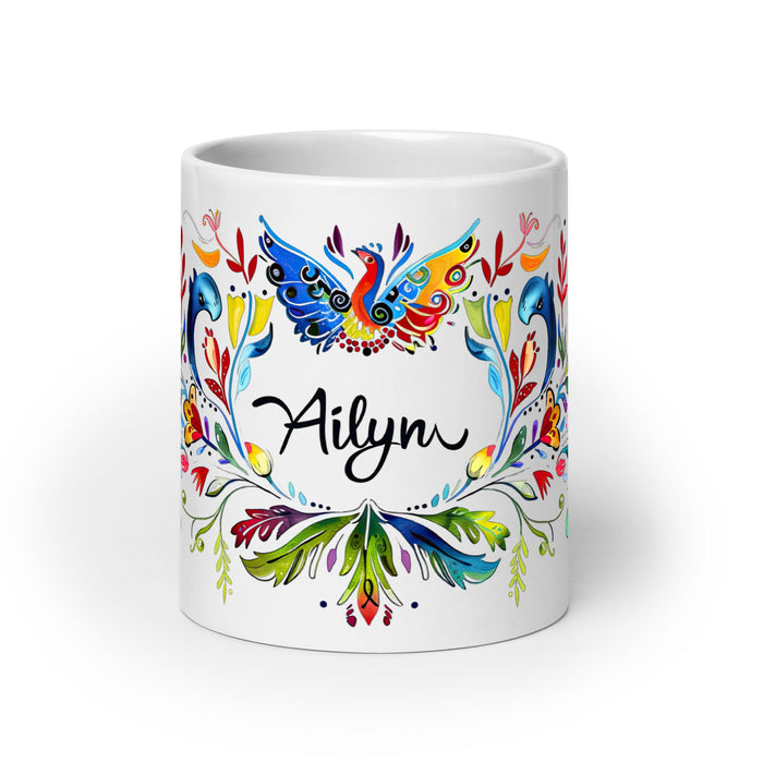 Ailyn Exclusive Name Art Piece Home Office Work Coffee Mug Mexican Spanish Pride Gift Cup One - Of - A - Kind Calligraphy White Glossy Mug | A4 - Mexicada