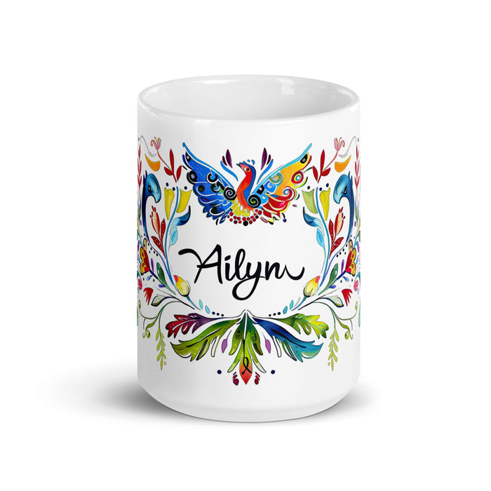 Ailyn Exclusive Name Art Piece Home Office Work Coffee Mug Mexican Spanish Pride Gift Cup One - Of - A - Kind Calligraphy White Glossy Mug | A4 - Mexicada