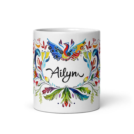 Ailyn Exclusive Name Art Piece Home Office Work Coffee Mug Mexican Spanish Pride Gift Cup One - Of - A - Kind Calligraphy White Glossy Mug | A4 - Mexicada