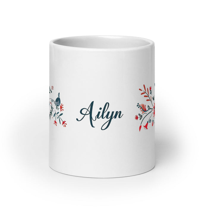 Ailyn Exclusive Name Art Piece Home Office Work Coffee Mug Mexican Spanish Pride Gift Cup One - Of - A - Kind Calligraphy White Glossy Mug | A5 - Mexicada