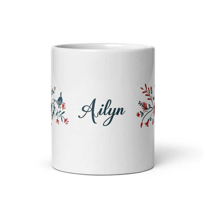 Ailyn Exclusive Name Art Piece Home Office Work Coffee Mug Mexican Spanish Pride Gift Cup One - Of - A - Kind Calligraphy White Glossy Mug | A5 - Mexicada