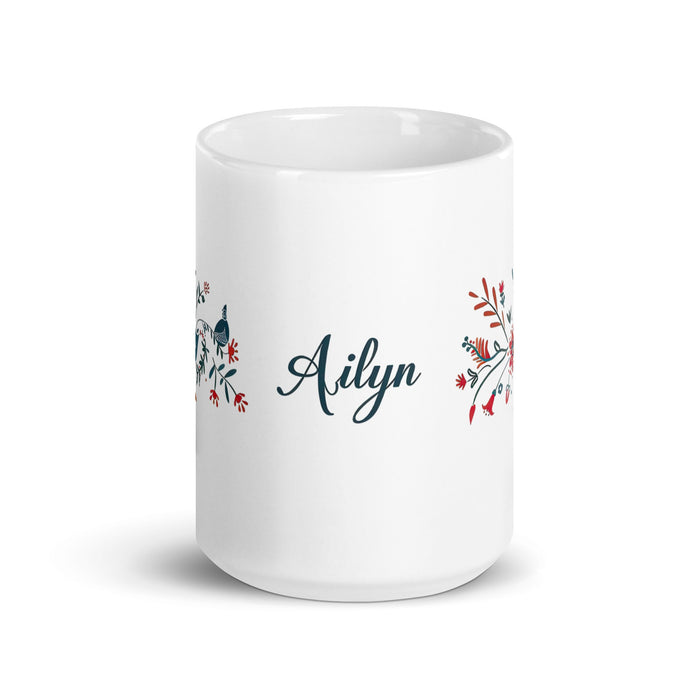 Ailyn Exclusive Name Art Piece Home Office Work Coffee Mug Mexican Spanish Pride Gift Cup One - Of - A - Kind Calligraphy White Glossy Mug | A5 - Mexicada