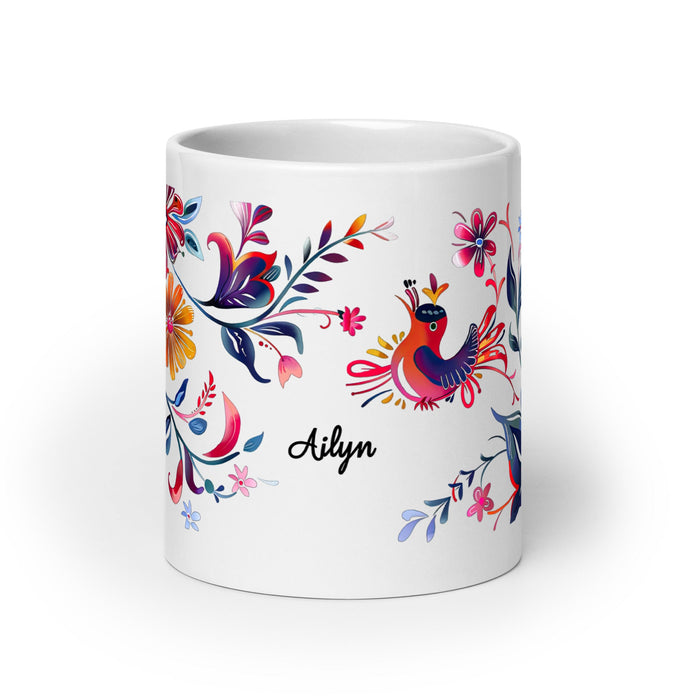 Ailyn Exclusive Name Art Piece Home Office Work Coffee Mug Mexican Spanish Pride Gift Cup One - Of - A - Kind Calligraphy White Glossy Mug | A6 - Mexicada