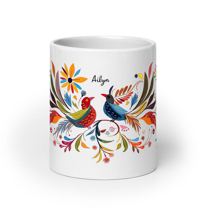 Ailyn Exclusive Name Art Piece Home Office Work Coffee Mug Mexican Spanish Pride Gift Cup One-Of-A-Kind Calligraphy White Glossy Mug | A7 Mexicada