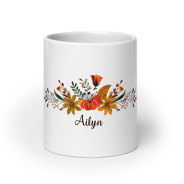 Ailyn Exclusive Name Art Piece Home Office Work Coffee Mug Mexican Spanish Pride Gift Cup One-Of-A-Kind Calligraphy White Glossy Mug | A8 Mexicada