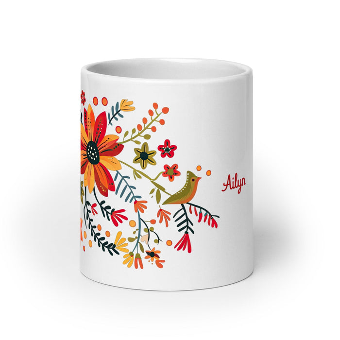 Ailyn Exclusive Name Art Piece Home Office Work Coffee Mug Mexican Spanish Pride Gift Cup One-Of-A-Kind Calligraphy White Glossy Mug | A9 Mexicada