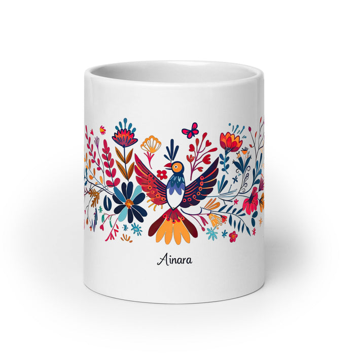 Ainara Exclusive Name Art Piece Home Office Work Coffee Mug Mexican Spanish Pride Gift Cup One - Of - A - Kind Calligraphy White Glossy Mug | A1 - Mexicada