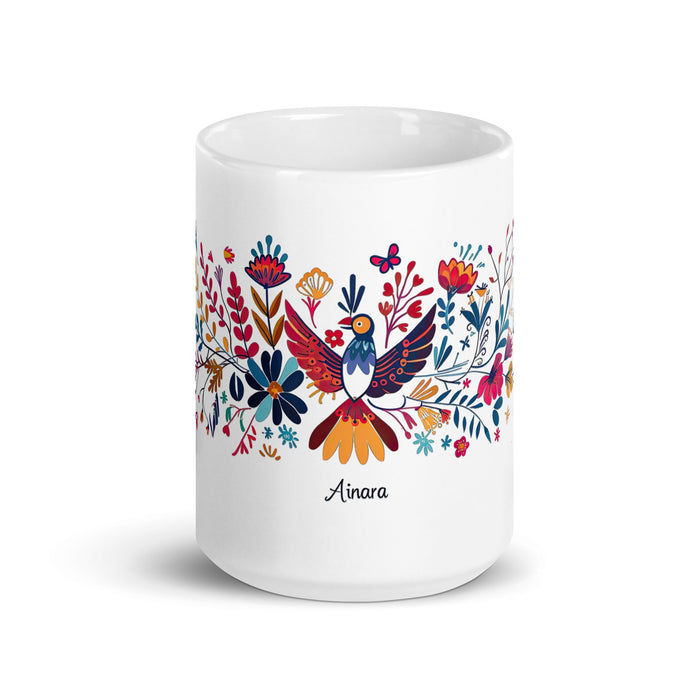 Ainara Exclusive Name Art Piece Home Office Work Coffee Mug Mexican Spanish Pride Gift Cup One - Of - A - Kind Calligraphy White Glossy Mug | A1 - Mexicada