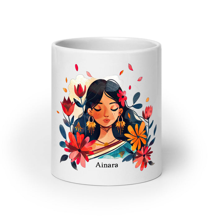 Ainara Exclusive Name Art Piece Home Office Work Coffee Mug Mexican Spanish Pride Gift Cup One - Of - A - Kind Calligraphy White Glossy Mug | A2 - Mexicada