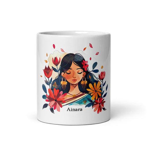 Ainara Exclusive Name Art Piece Home Office Work Coffee Mug Mexican Spanish Pride Gift Cup One-Of-A-Kind Calligraphy White Glossy Mug | A2 Mexicada