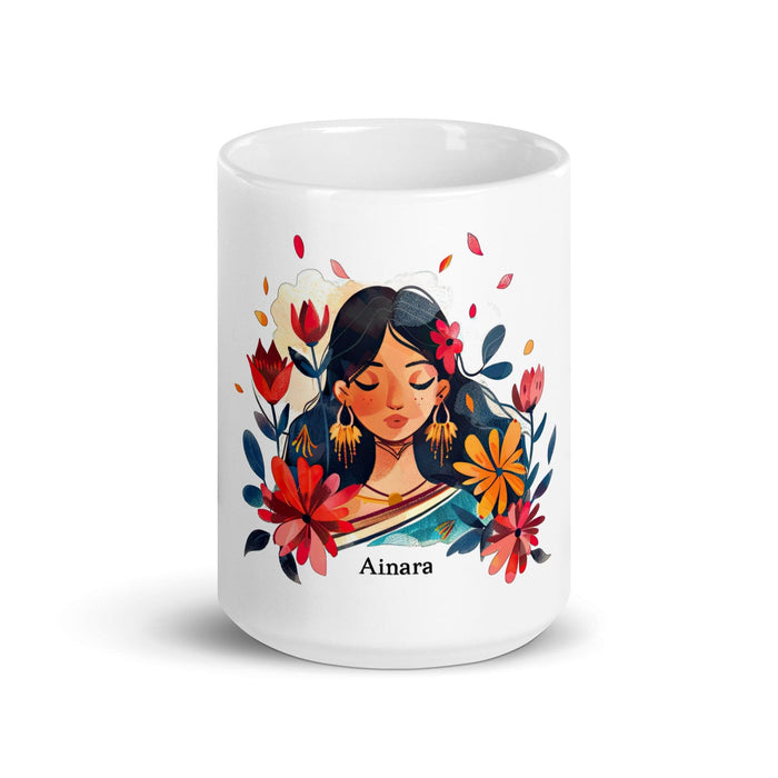 Ainara Exclusive Name Art Piece Home Office Work Coffee Mug Mexican Spanish Pride Gift Cup One-Of-A-Kind Calligraphy White Glossy Mug | A2 Mexicada