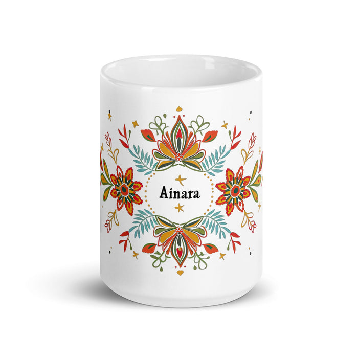 Ainara Exclusive Name Art Piece Home Office Work Coffee Mug Mexican Spanish Pride Gift Cup One - Of - A - Kind Calligraphy White Glossy Mug | A3 - Mexicada