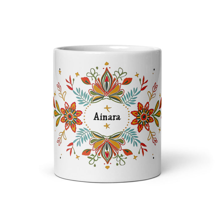 Ainara Exclusive Name Art Piece Home Office Work Coffee Mug Mexican Spanish Pride Gift Cup One - Of - A - Kind Calligraphy White Glossy Mug | A3 - Mexicada