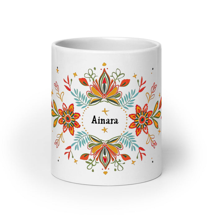 Ainara Exclusive Name Art Piece Home Office Work Coffee Mug Mexican Spanish Pride Gift Cup One-Of-A-Kind Calligraphy White Glossy Mug | A3 Mexicada