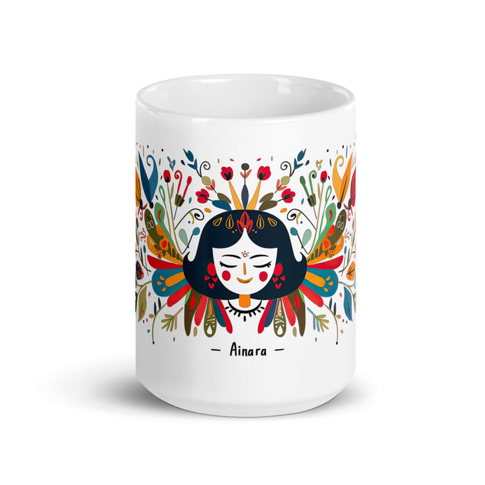 Ainara Exclusive Name Art Piece Home Office Work Coffee Mug Mexican Spanish Pride Gift Cup One - Of - A - Kind Calligraphy White Glossy Mug | A4 - Mexicada