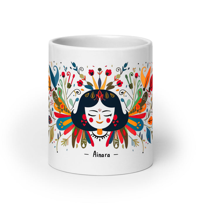 Ainara Exclusive Name Art Piece Home Office Work Coffee Mug Mexican Spanish Pride Gift Cup One - Of - A - Kind Calligraphy White Glossy Mug | A4 - Mexicada