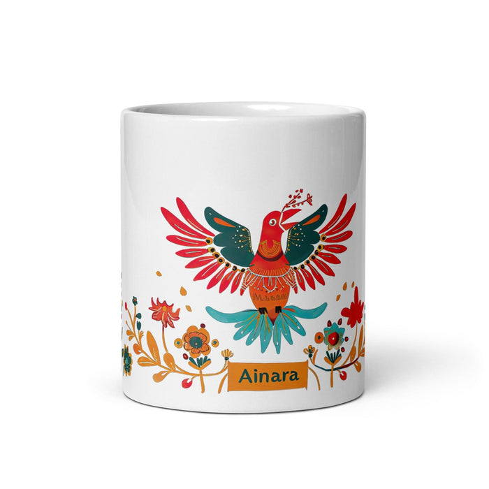 Ainara Exclusive Name Art Piece Home Office Work Coffee Mug Mexican Spanish Pride Gift Cup One-Of-A-Kind Calligraphy White Glossy Mug | A5 Mexicada