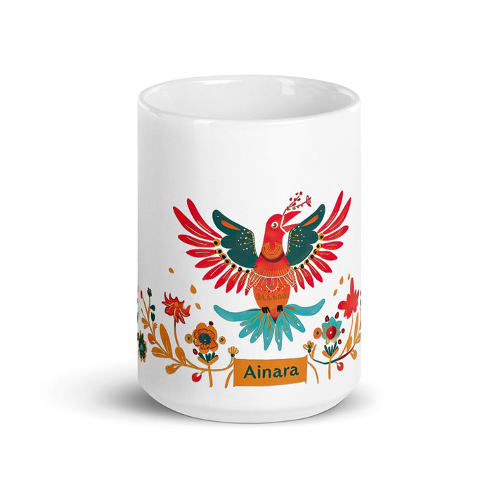 Ainara Exclusive Name Art Piece Home Office Work Coffee Mug Mexican Spanish Pride Gift Cup One-Of-A-Kind Calligraphy White Glossy Mug | A5 Mexicada