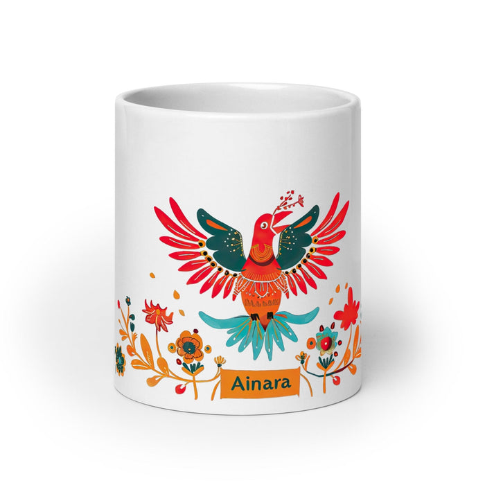 Ainara Exclusive Name Art Piece Home Office Work Coffee Mug Mexican Spanish Pride Gift Cup One-Of-A-Kind Calligraphy White Glossy Mug | A5 Mexicada