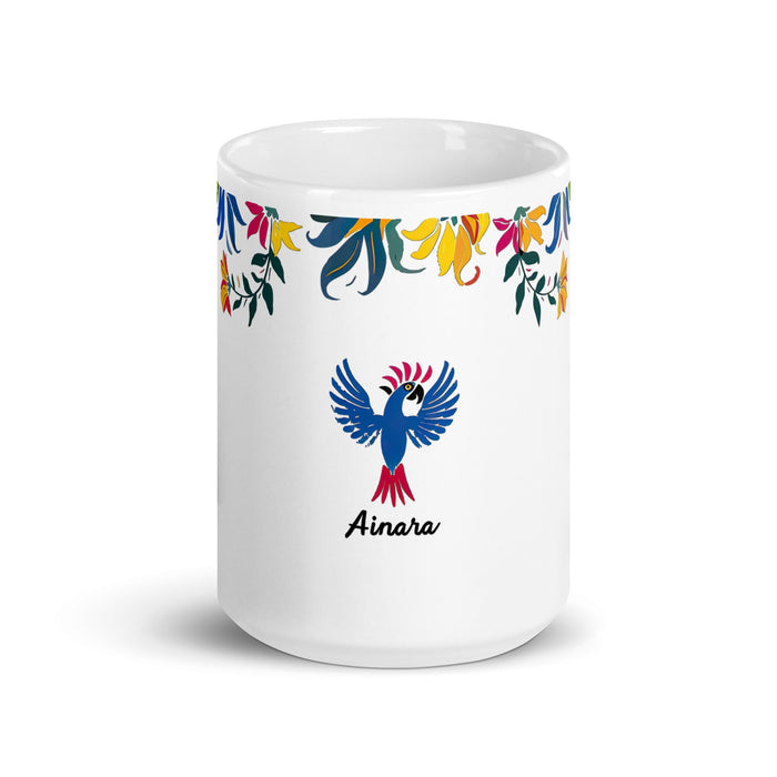 Ainara Exclusive Name Art Piece Home Office Work Coffee Mug Mexican Spanish Pride Gift Cup One - Of - A - Kind Calligraphy White Glossy Mug | A7 - Mexicada