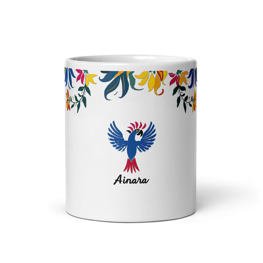 Ainara Exclusive Name Art Piece Home Office Work Coffee Mug Mexican Spanish Pride Gift Cup One - Of - A - Kind Calligraphy White Glossy Mug | A7 - Mexicada