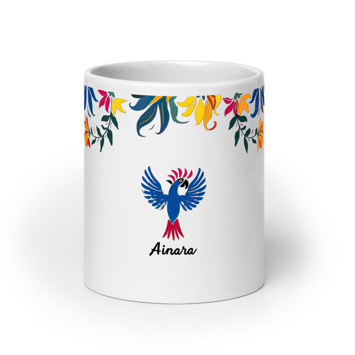 Ainara Exclusive Name Art Piece Home Office Work Coffee Mug Mexican Spanish Pride Gift Cup One-Of-A-Kind Calligraphy White Glossy Mug | A7 Mexicada