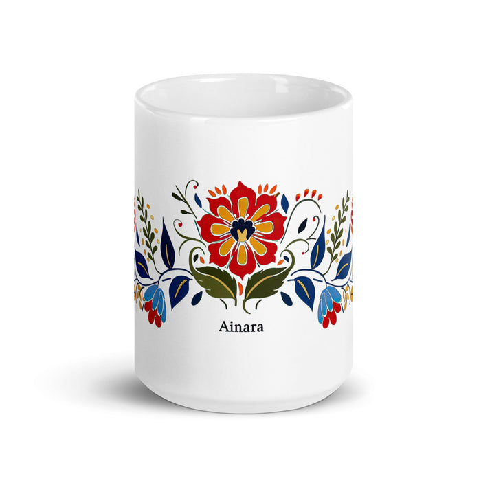 Ainara Exclusive Name Art Piece Home Office Work Coffee Mug Mexican Spanish Pride Gift Cup One - Of - A - Kind Calligraphy White Glossy Mug | A8 - Mexicada