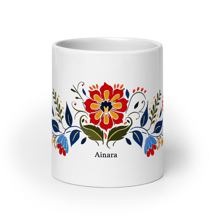 Ainara Exclusive Name Art Piece Home Office Work Coffee Mug Mexican Spanish Pride Gift Cup One - Of - A - Kind Calligraphy White Glossy Mug | A8 - Mexicada