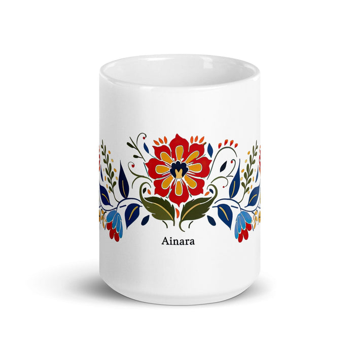 Ainara Exclusive Name Art Piece Home Office Work Coffee Mug Mexican Spanish Pride Gift Cup One-Of-A-Kind Calligraphy White Glossy Mug | A8 Mexicada