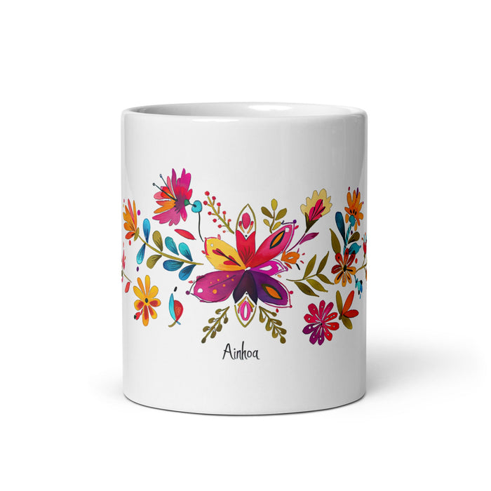 Ainhoa Exclusive Name Art Piece Home Office Work Coffee Mug Mexican Spanish Pride Gift Cup One - Of - A - Kind Calligraphy White Glossy Mug | A1 - Mexicada