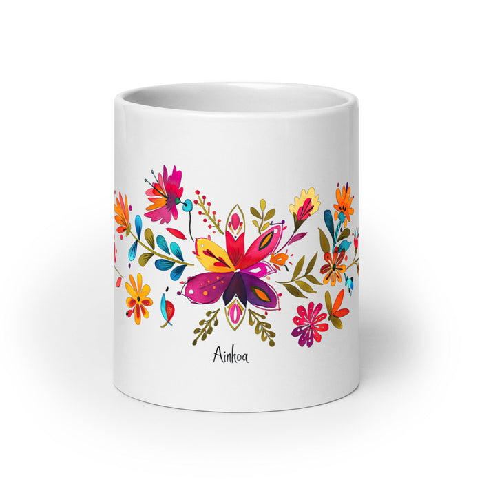 Ainhoa Exclusive Name Art Piece Home Office Work Coffee Mug Mexican Spanish Pride Gift Cup One - Of - A - Kind Calligraphy White Glossy Mug | A1 - Mexicada